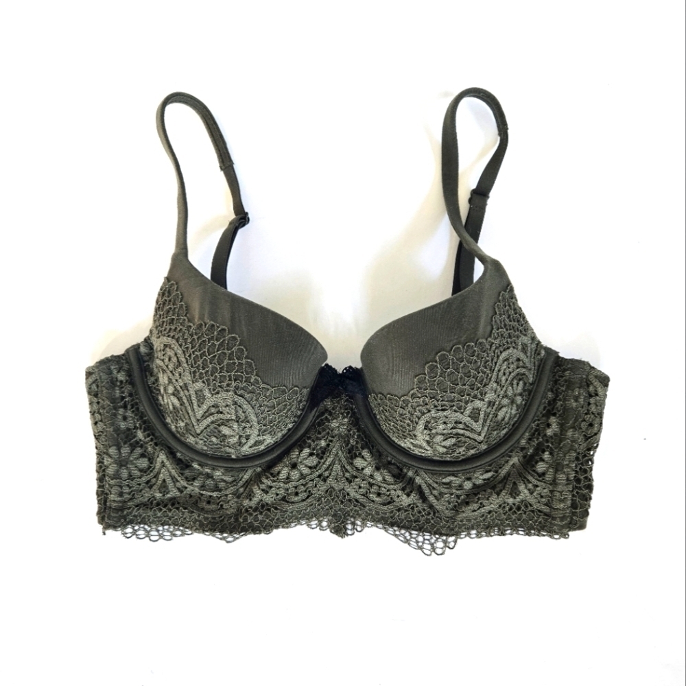 Victoria secret body by Victoria lined demi bust olive green with lace sz 34B